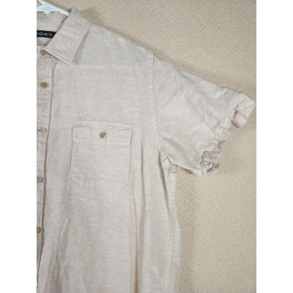 Axist Shirt Mens Medium M Linen Blend Button Up Short Sleeve Tan Regular Fit - Picture 3 of 11